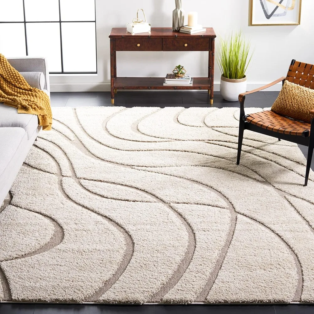 

Area Rug 8x10 - Florida Shag Collection - Large - Cream & Beige, Non-shedding & Easy Cleaning,Area Rug