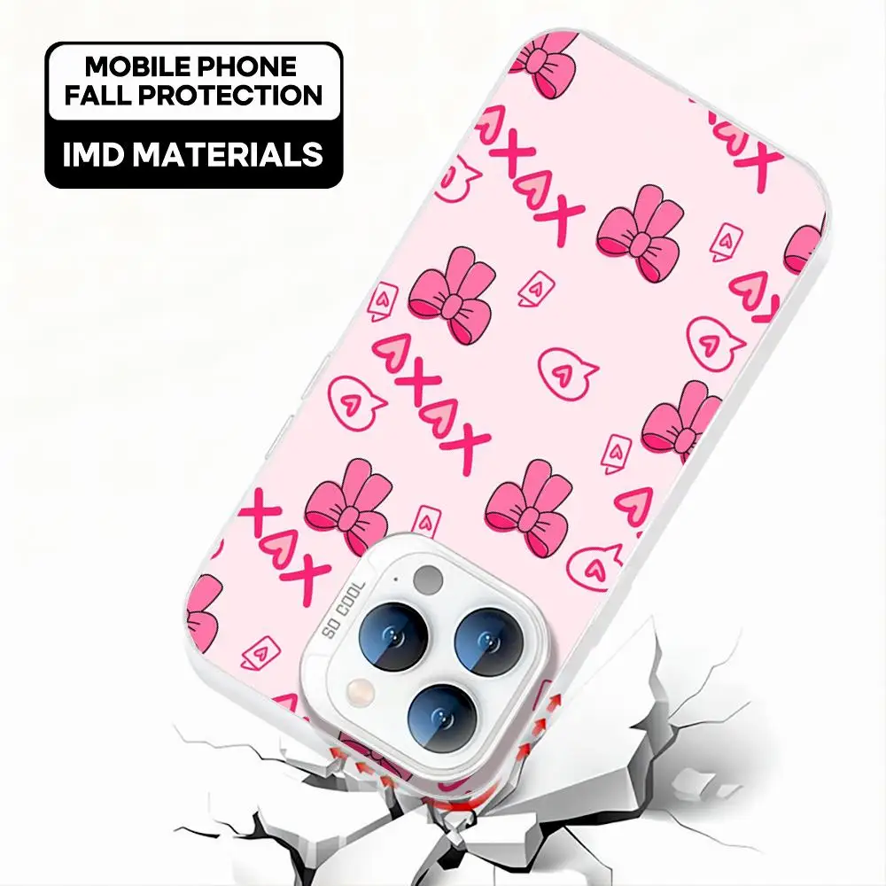 Fashion Xoxo pink girl COOL Phone Case White IMD Colorful Silver Suitable soft case for iPhone 16 15 14 13 12 11 XS Pro Max