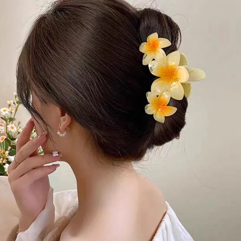 Summer Flower Hair Clips for Women Gradient Transparent Large Hair Claw Clip Korean Hair Accessories Temperament Hairpin 2024