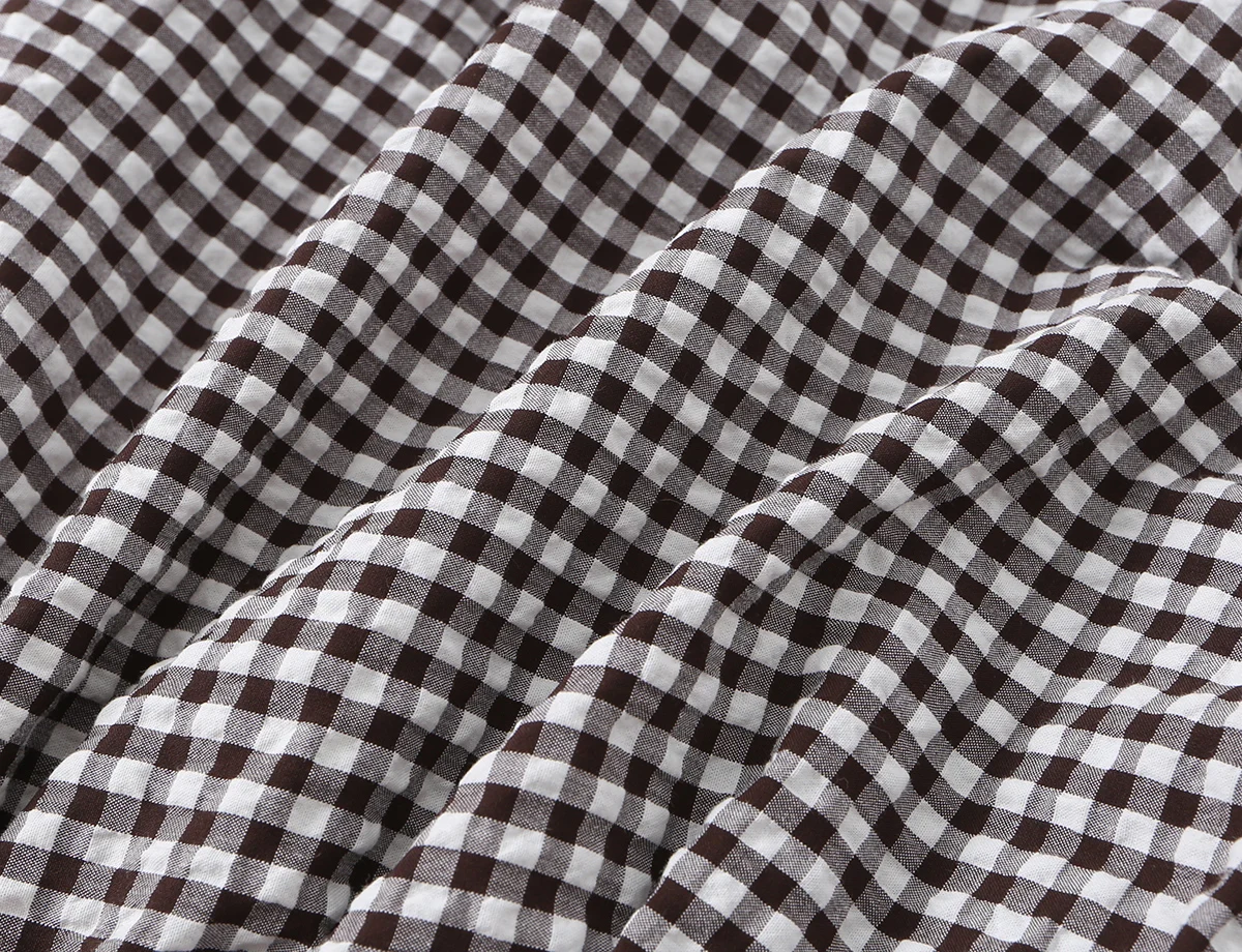 BSAY New Ladies Cropped Gingham Plaid Outerwear Stand Collar Long Puff Sleeve Button Up Drawstring Hem Casual Loose Check Jacket