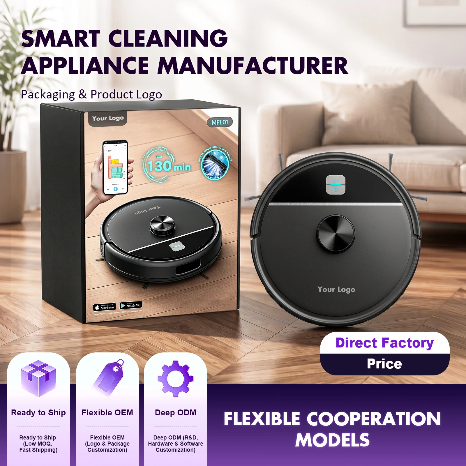 Intelligent Home Robot Vacuum Cleaner 3-in-1 Automatic Sweeping Mopping and Wet/Dry Cleaning with Smart Laser Mop