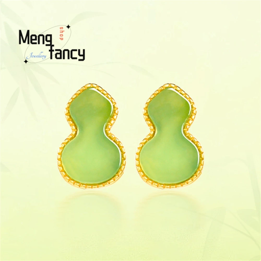 

Серьги из серебра S925 с натуральным камнем (шпинатно-зеленый нефрит Хэтиан), роскошные, модные, изысканные, популярные