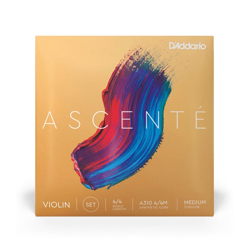 D\'Addario ASCENTE Violin Strings Set A310 4/4-1/4 Size Available E-A-D-G Synthetic Core E-Carbon Steel Medium Tension Ball End