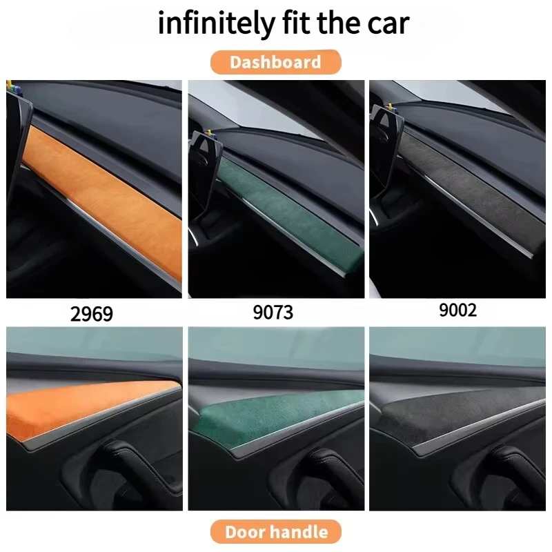 For Tesla Model Y Model 3 2019-2023 Italy Suede Wrap Dashboard Panel Trim Cover Sticker Protector Pad Car Interior Accessories