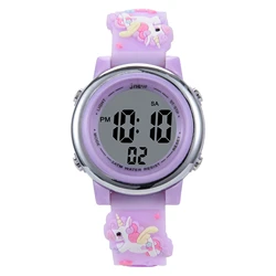 Reloj electrónico con luz nocturna para niños y mujeres, cronógrafo deportivo a la moda, impermeable, bonito unicornio, colorido, CE105