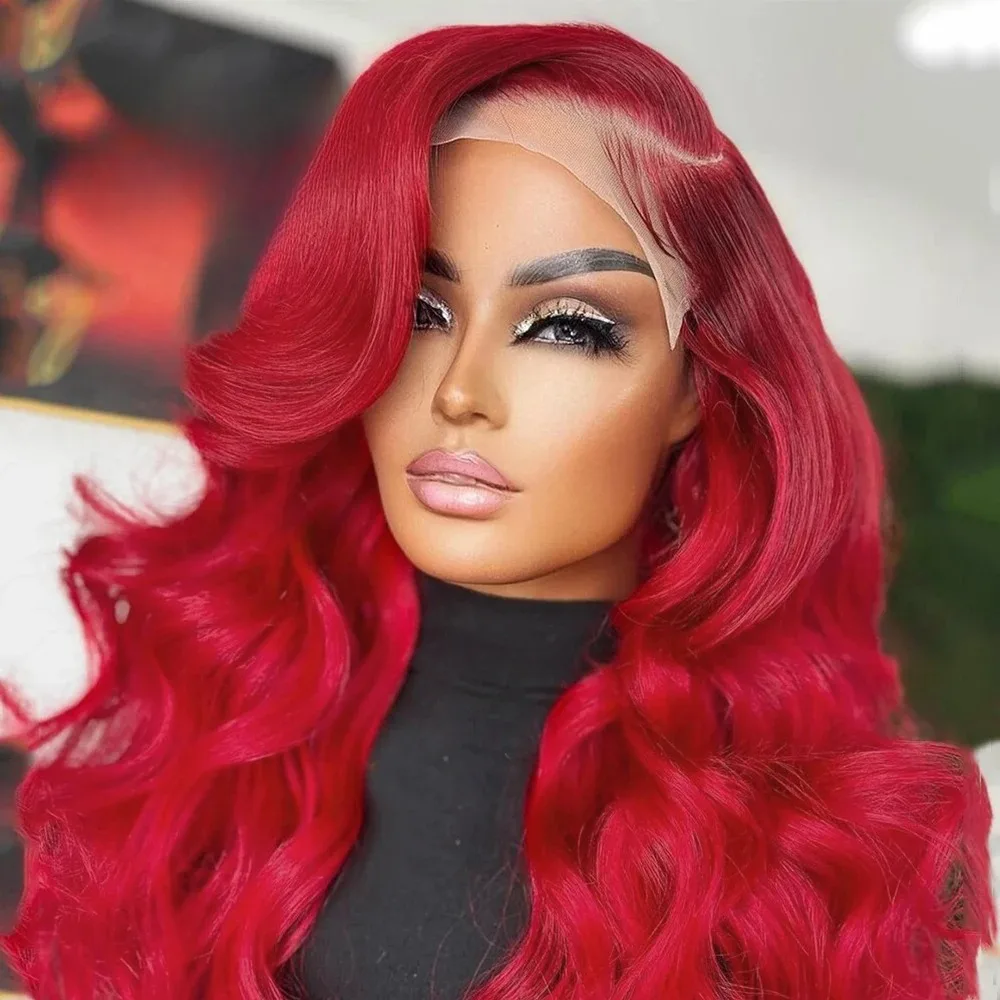 30 بوصة شعر أحمر الدانتيل الجبهة الباروكات قبل قطعها طويل الجسم موجة غلويليس الأحمر اللون الباروكات مقاومة للحرارة الاصطناعية الدانتيل شعر مستعار أمامي