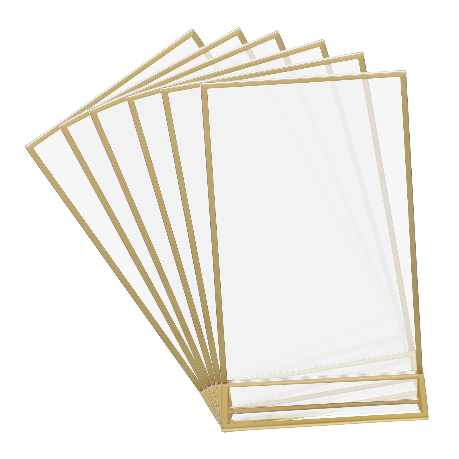 

6pcs Acrylic Liquor Sign Clear Poster Holders Gold Edge Triangle Menu Stand 4x6 Display Rack For Office Wedding Table Signs