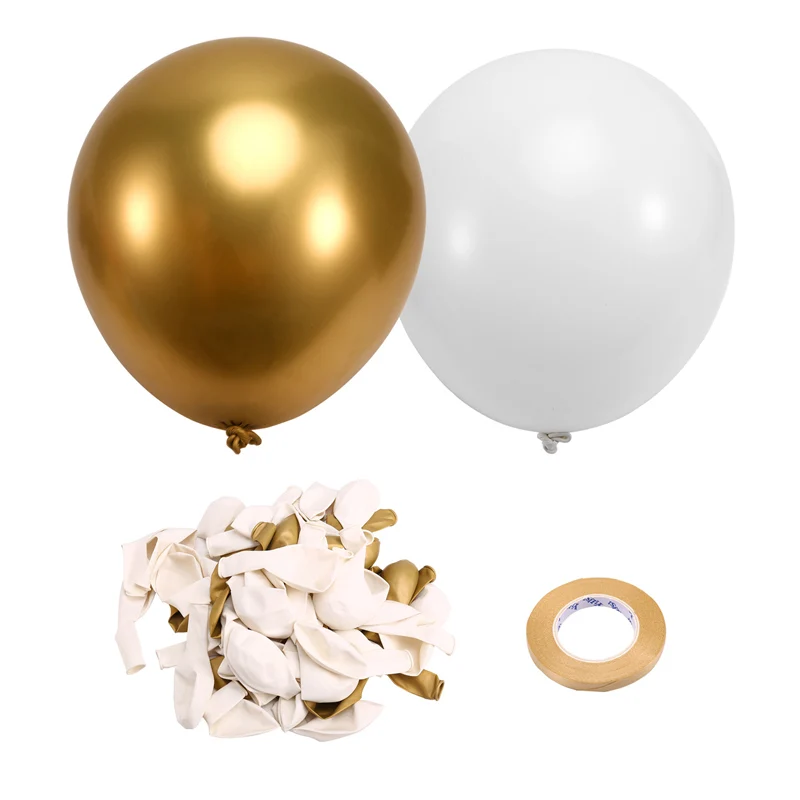 White And Gold Latex Balloons, 67Pcs 12 Inch Metallic Gold And White Gathering Balloons For Birthday,Graduation,Wedding