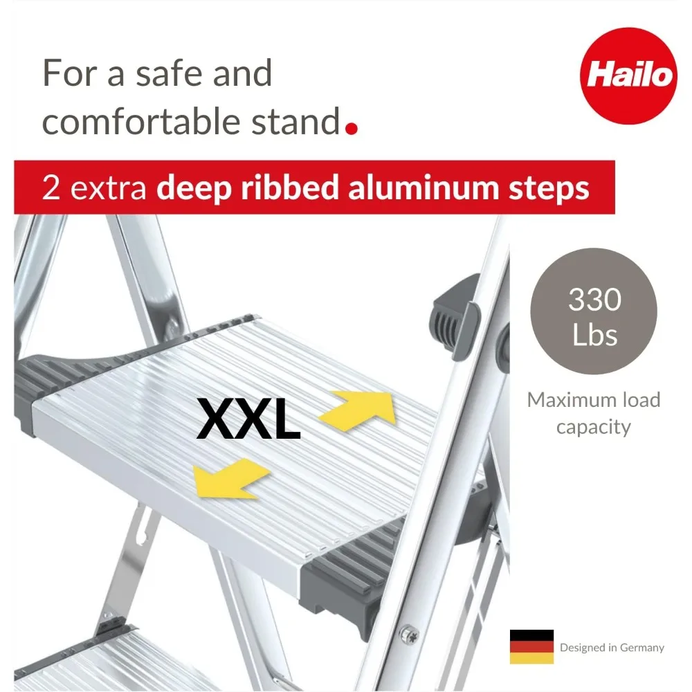 Pasos plegables de aluminio extragrandes con riel de alta seguridad, pies de agarre suave y construcción de acero inoxidable para una mayor comodidad