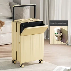 Wide Handle Suitcase Front Opening Luggage with USB Cup Holder High Quality Travel Bags Suitcases Travel Password Trolley Case