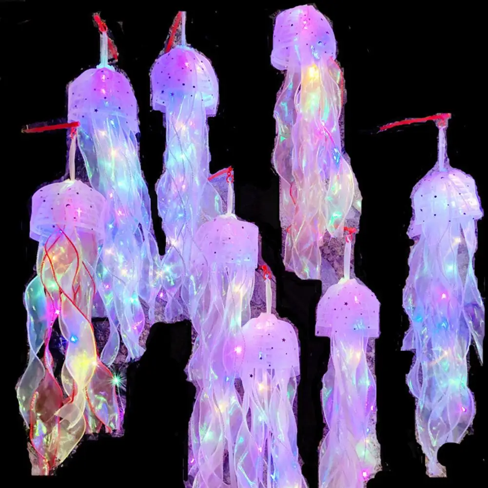 50cm Jellyfish Lamp Elegant Gauze Colorful Jellyfish Party Hanging Lantern Decor Hanging Jellyfish Lantern Glowing Jellyfish