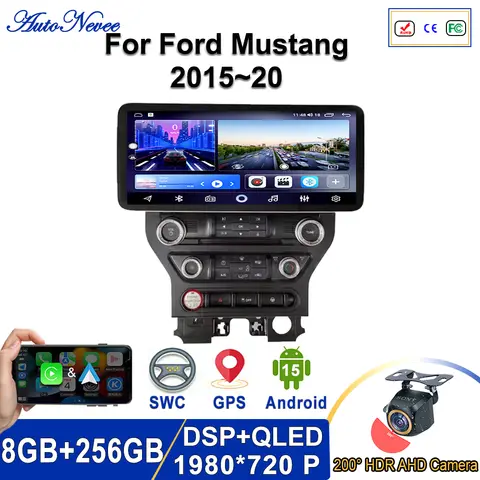 12.3インチAndroid 15ラジオ Ford Mustang 2015～2020 GPSナビゲーション 高性能CPUステレオヘッドユニット マルチメディアプレーヤー HDR対応