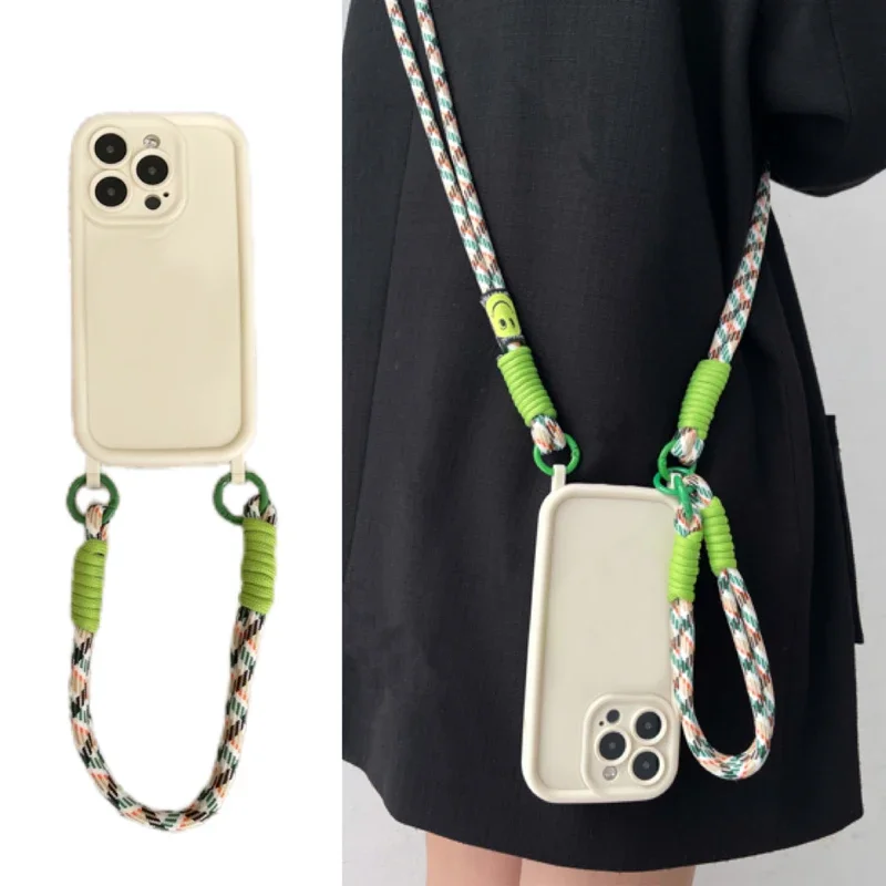 Crossbody Necklace Strap Lanyard Fall protection Phone Case For iPhone 15 16 14 12 11 13 Pro Max XR X XS 7 Plus SE 20 Soft Cover