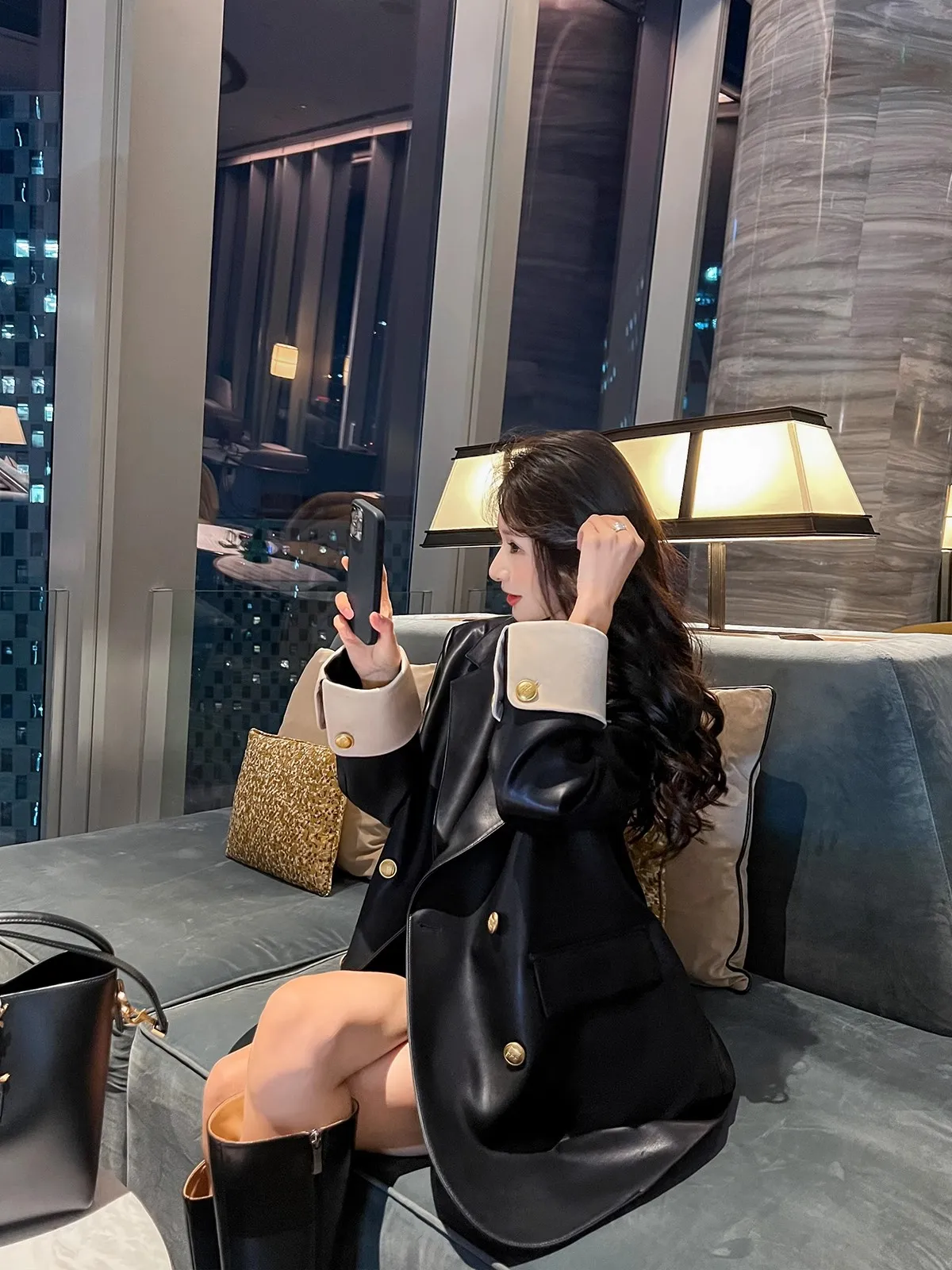 Chaqueta hoada de cuero PU nea para mujer, diseño de bloques de Color, estilo informal y cómodo, versión coreana, abrigo ...