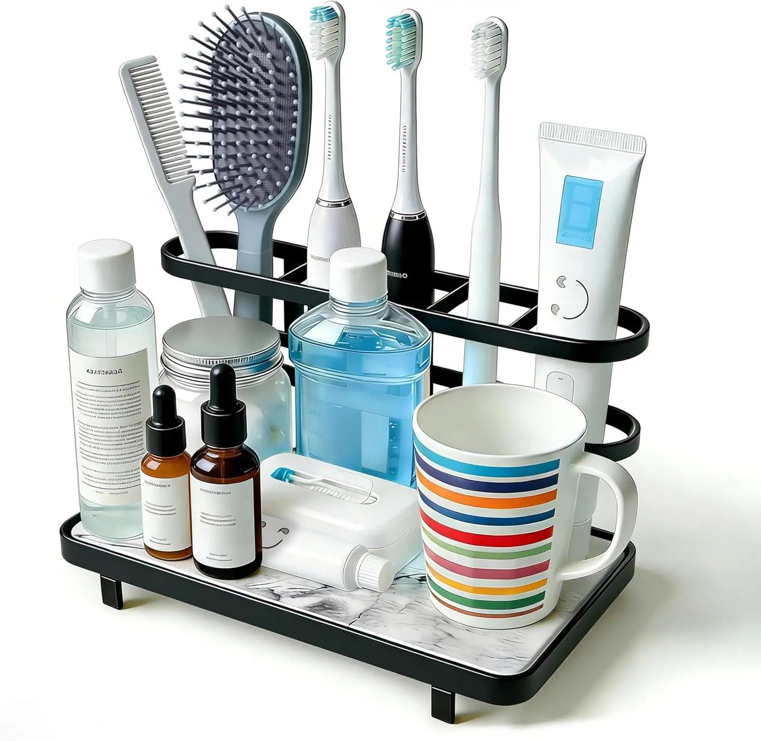 

Black Toothbrush Holders for Bathrooms, 5 Slots Diatomite Electric Toothbrush and Toothpaste Holder, Instant Drying Stone Bathro