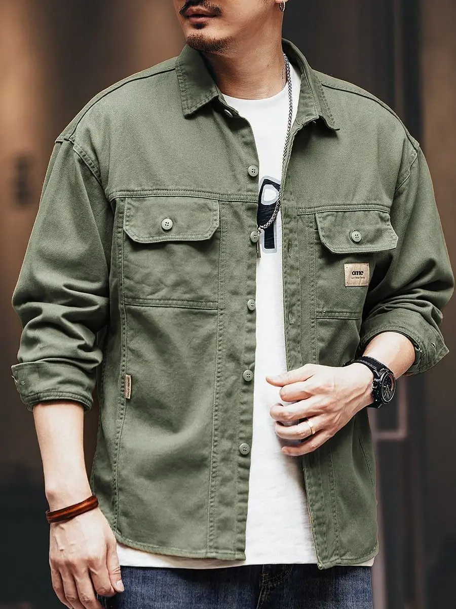 

American Sle Heavyweight Denim irt Jaet Men's Loose Trendy Design Vintage Workwear Casual Outerwear Long Sve