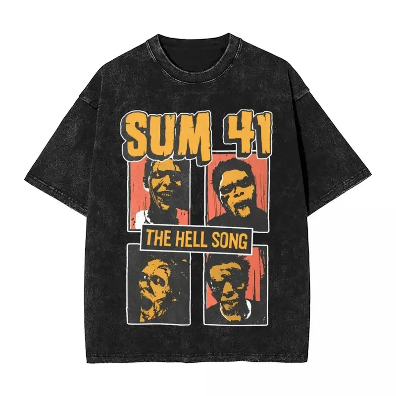 Washed T shirts Sum 41 band hip hop vintage T-shirt Harajuku SUM41 punk streetwear short sleeve summer tops tees men women