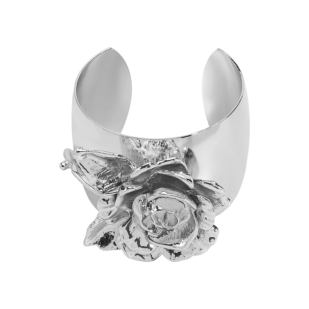 KMVEXO Exaggerated Chunky Gold Silver Color Metal Flower Open Cuff Bangles for Women Punk Goth Irregular Wide Bracelet Jewelry