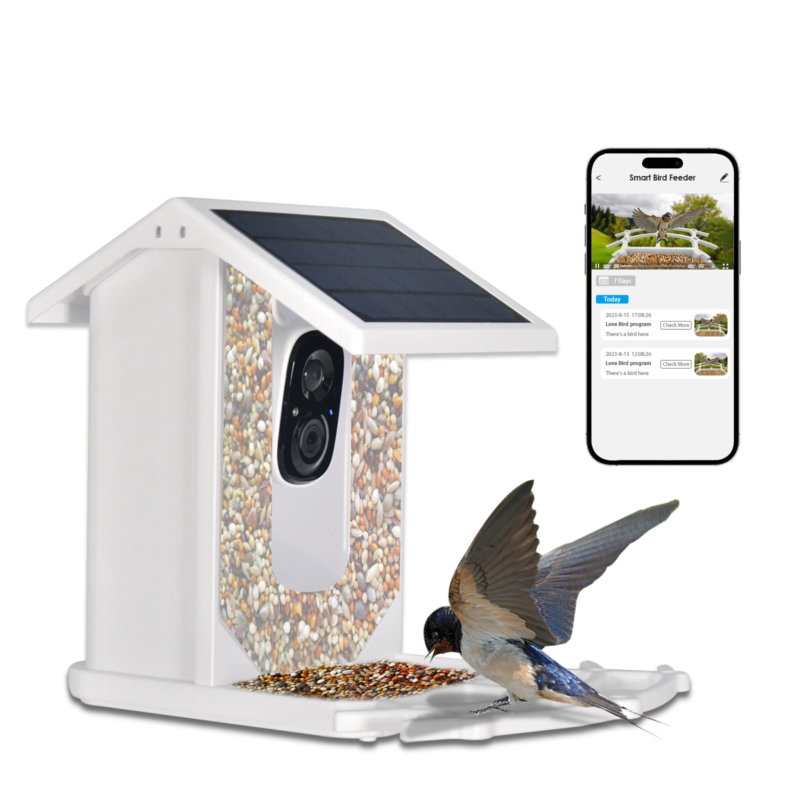 Blue Smart Bird Feeder with Camera, Outdoor Bird Feeding House 2.5L Waterproof, Solar-Powered, HD Bird Watching Camera (blue)