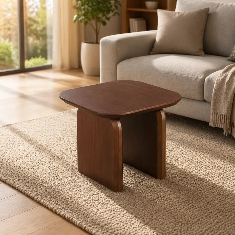 A minimalist Nordic-style side table suitable for small spaces, a high-quality wood veneer coffee table