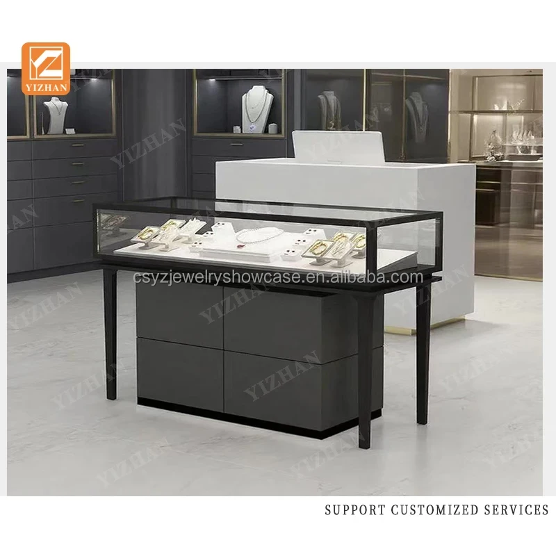 custom.Modern Luxury Heavy Duty LED Light Jewelry Showcase Display Rack Floating Shelf Mirror Back Made Tempered Glass Metal MDF