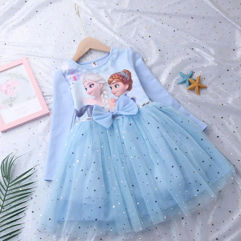 Vestido de Elsa Congelado Manga Comprida Infantil, Vestidos De Outono Para Meninas, Festa De Aniversário, Princesa Traje, Adolescente, Roupas De Festa