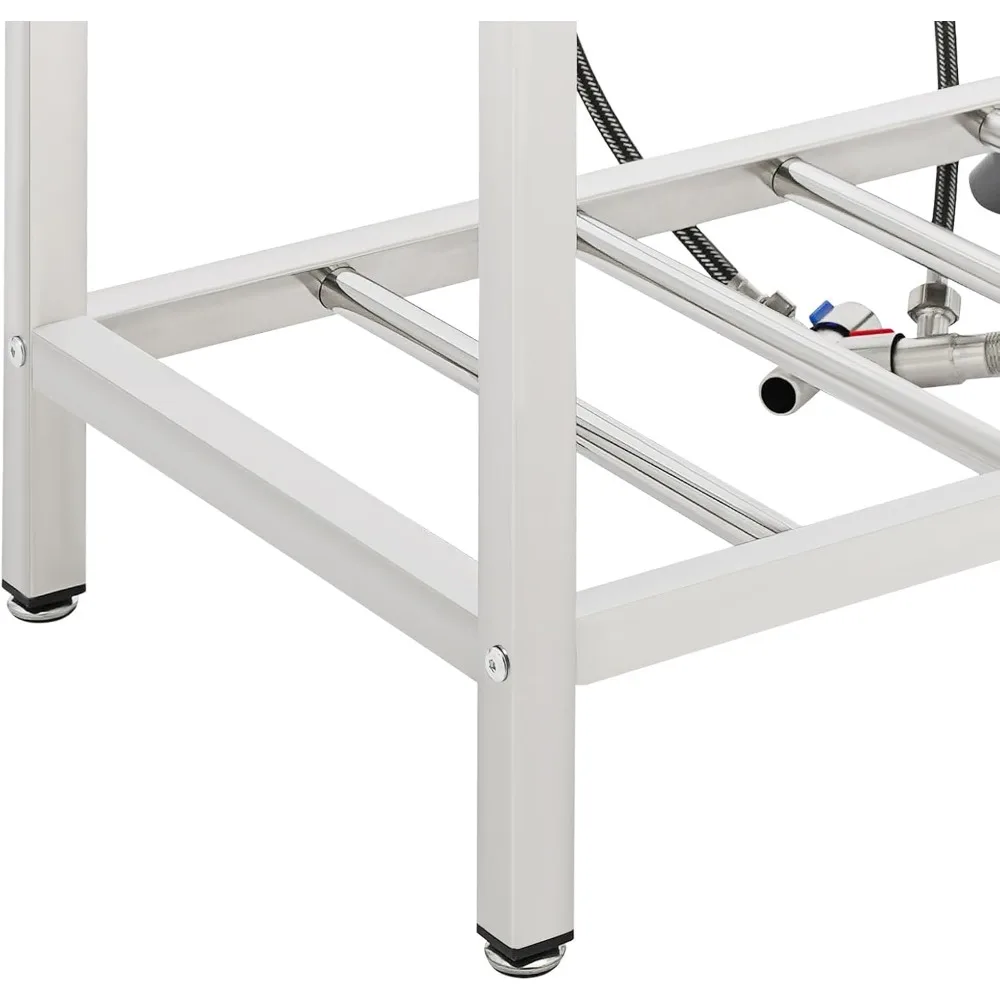 حوض مطبخ خارجي من الفولاذ المقاوم للصدأ مع رف تخزين ومنضدة للاستخدام في المطاعم