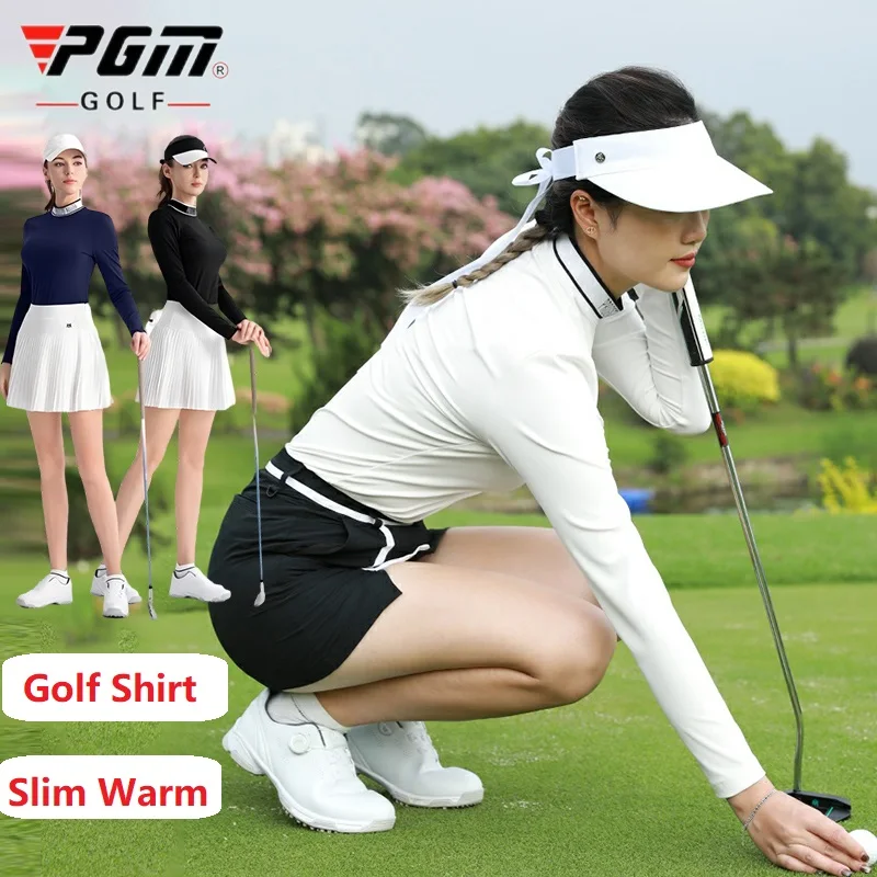 

PGM Golf Autumn Winter T-shirt for Women Warmth Long Sleeve Elastic Shirts Ladies Velvet Causal Sportwear Slim Golf Tops