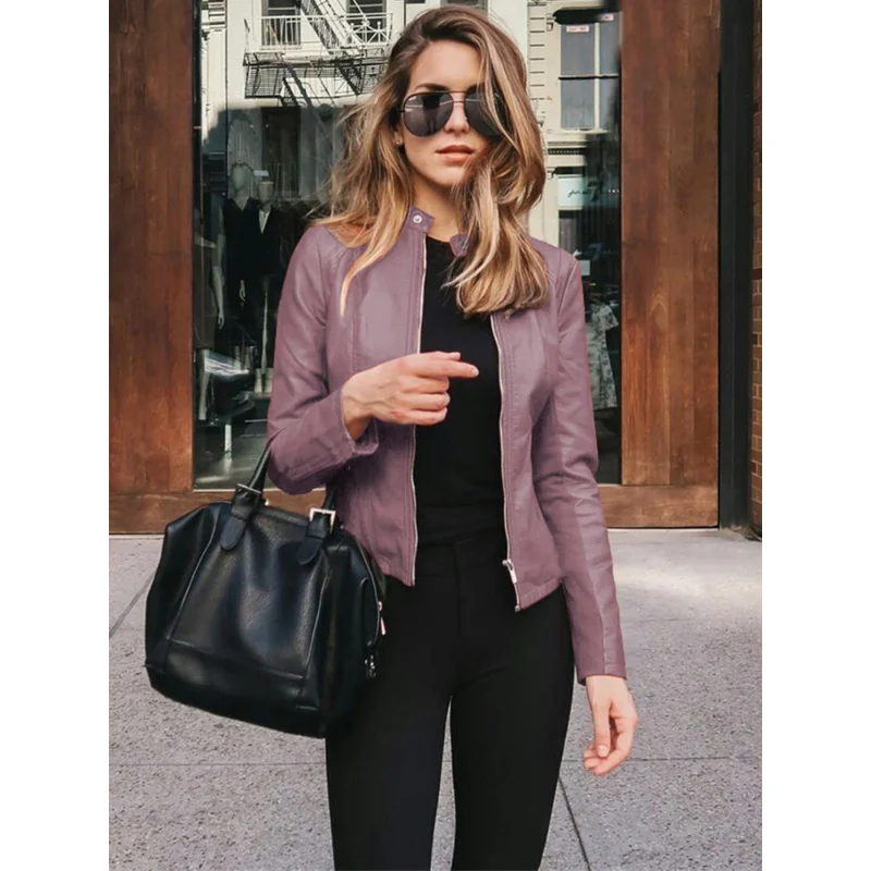 2024 Fashion PU Leather Short Jacket donna blazer Coat primavera autunno Zipper-up Slim Small Outwear Lady Leather Moto Tops S-5XL