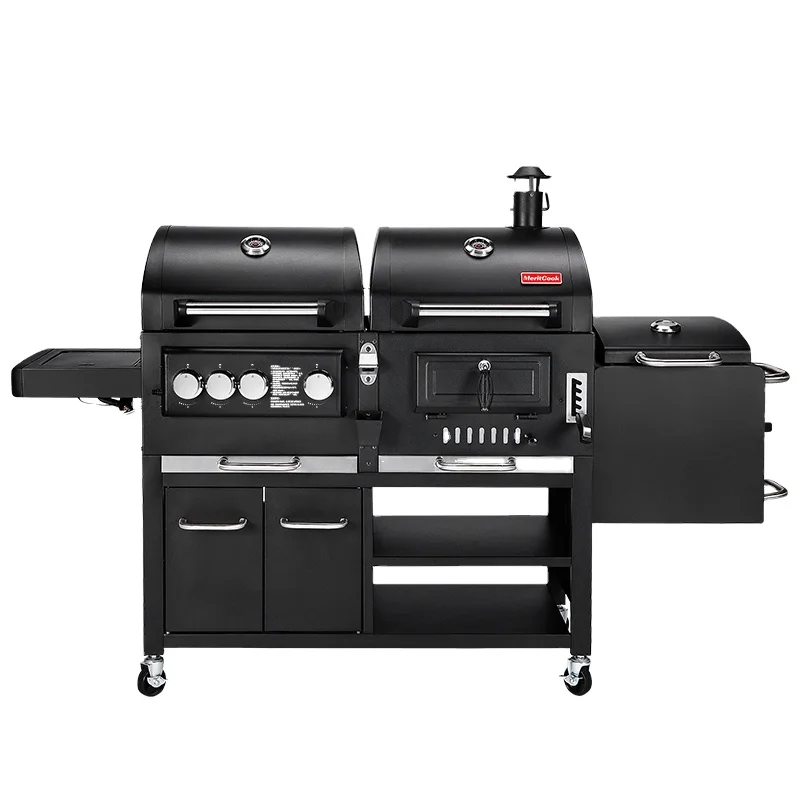 Outdoor Large Gas And Charcoal Grill Heavy Duty Trolley BBQ Smoker Smokeless Combo Commercial Barbecue BBQ Grills