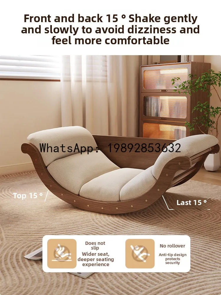 YFY Solid Wood Moon Rocking Chair Adult Nap Recliner Multifunctional Coffee Table Balcony Leisure Sleepable