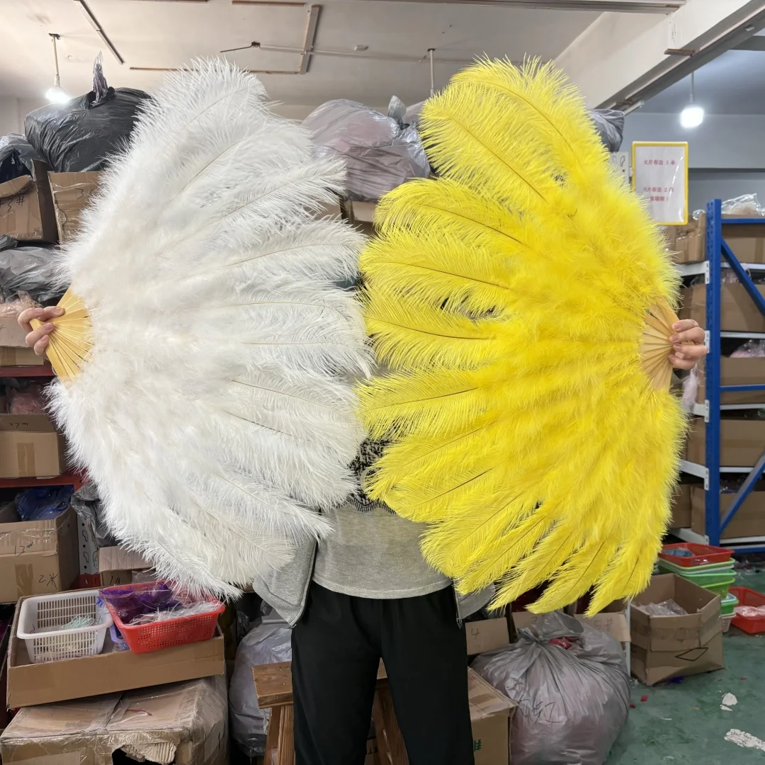 

Yellow Ostrich Feather Fans 100CM Long Foldable Hand Held Plumes Fan Performance Fans for Carnival Party Stage Show Props Fans