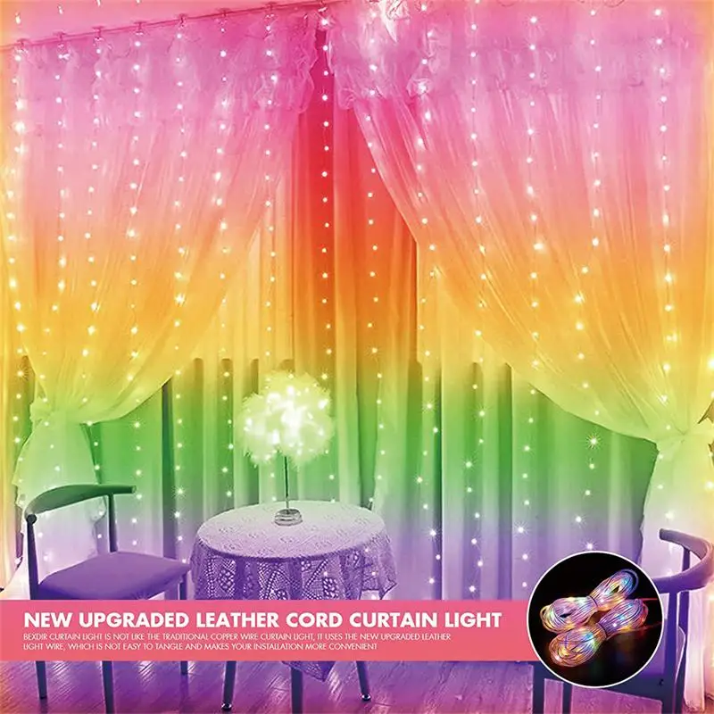 Tuya ไฟม่านแสง RGB WiFi BT RGB สีสันสดใสนำแอพควบคุมฉากหลังงานแต่งงานเทศกาลปาร์ตี้ไฟเทพนิยายตกแต่ง