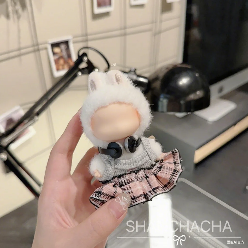 

Anime Doll Clothes for 10cm Mini Labubu Doll Outfit Designer Luxury Black Tea Dress Clothes Toy Labubu V4 Clothe Doll Accessorie