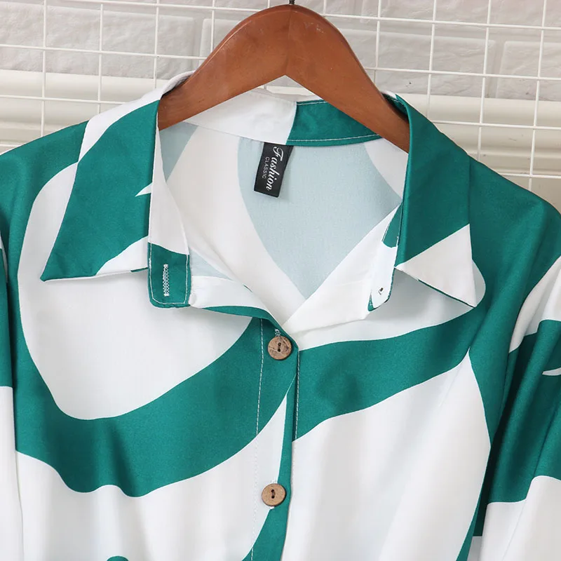 Robe chemise à lacets imprimée à manches longues pour femmes, col rabattu, simple boutonnage, Maxi, nouvelle mode printemps 2025