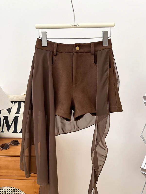 High Waist Patchwork Sash Short Pants Women's Casual Style Autumn Winter New Design Versatile Slimming Warmth Generating Hot ...