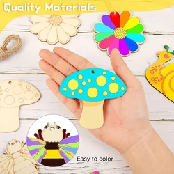 10 pcs Unfinished Wooden Cutouts Butterfly Mushroom,Flower, Bee,bird Blank Wooden Paint Crafts for Kids Painting, DIY Crafts