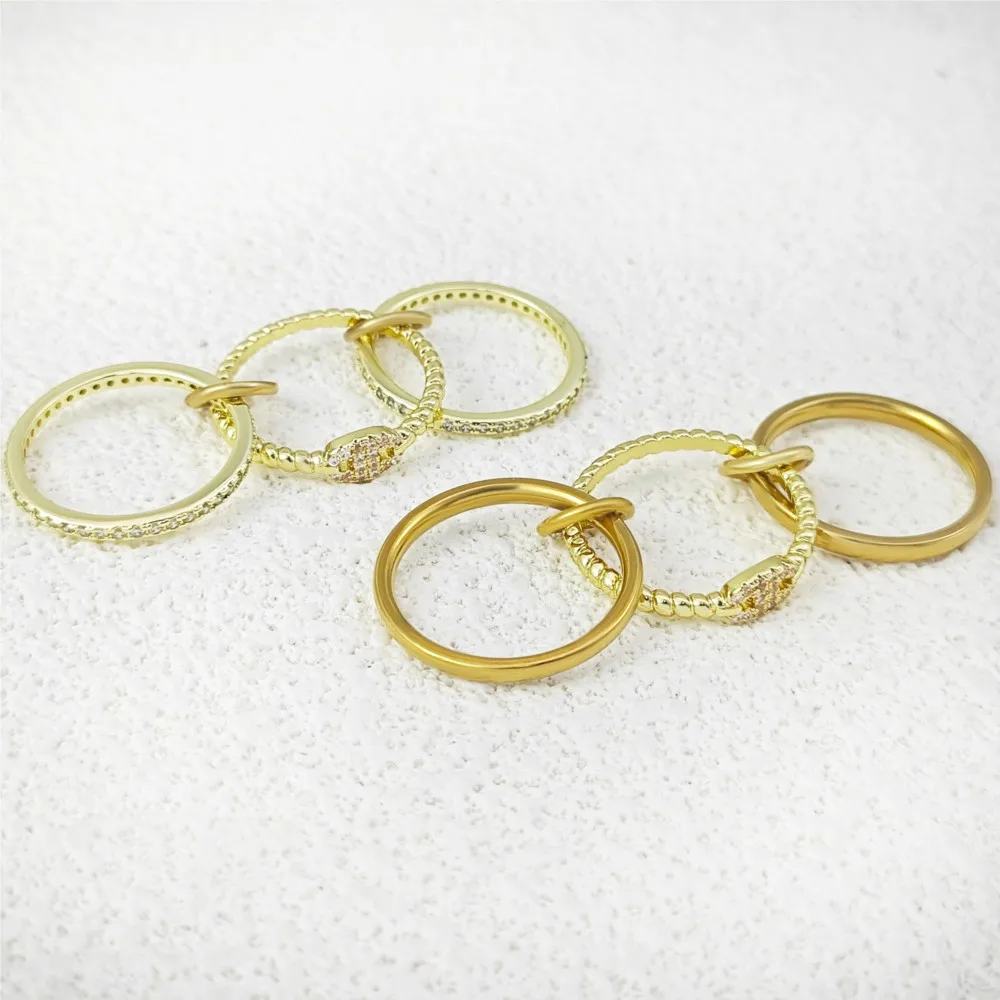 Gold Color Stainless Steel Spinelli Kilcollin Rings Set For Women Light Luxury Iced Out Multi Layers Ring Fashion Finger Jewelry - view 4