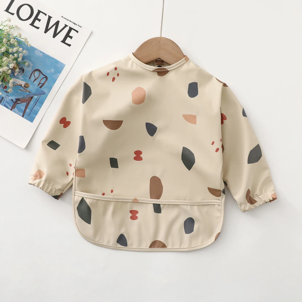 6-36 months children long sleeve overalls baby food bib eating clothes baby waterproof PU reverse wear food and rice pocket