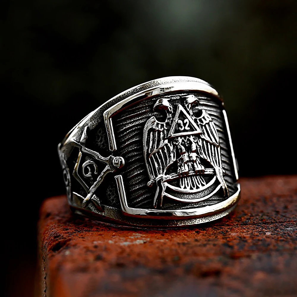 New Fashion Men's Vintage Masonic Symbol Rings Stainless Steel Punk Biker Double Eagles Animal Ring Party Jewelry Dropshipping