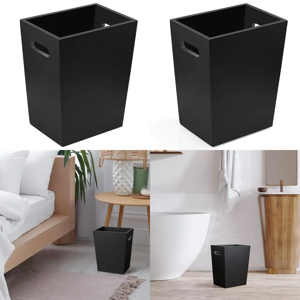 

2-галонный прямоугольный деревянный мусорный бак с ручками для дома и офиса, черный