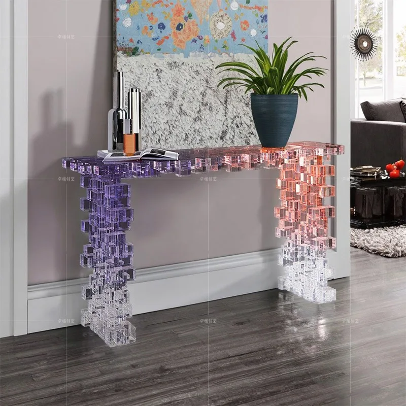 Light luxury acrylic square entrance table designer living room corridor wall decoration gradual change bar table end view table