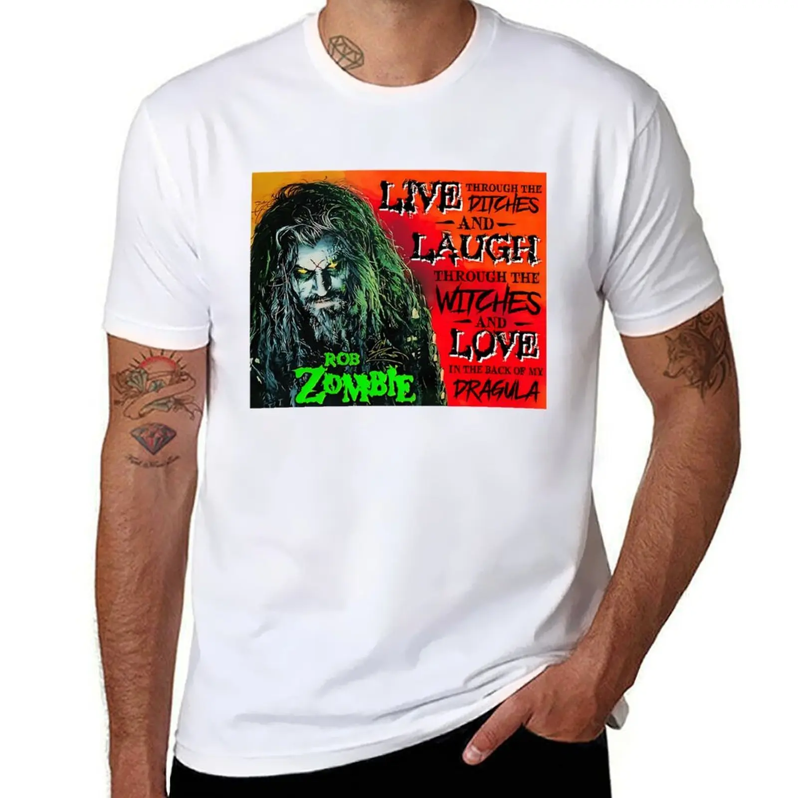Футболка And Zombie Laugh Dragula - Rob Zombie Rob The Ditches Live Through, удобная футболка для повседневной носки