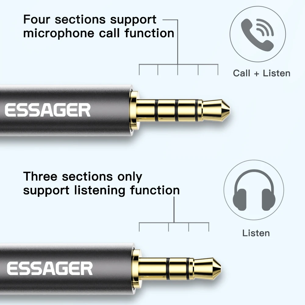 Essager AUX kabel Audio przewód głośnikowy 3.5mm Jack męski na żeński do adaptera słuchawkowego samochodowego Xiaomi Huawei iPhone PC przedłużacz