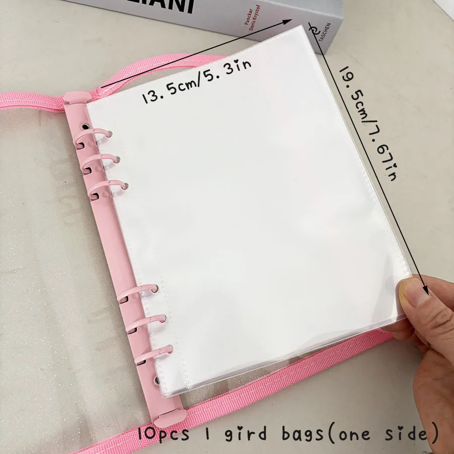 A5-Ordner mit doppelter Schnalle, 10 Stück Nachfüllhüllen, Taschen, DIY-Fotosammelbuch für lose Blätter, Kpop-Organizer-Halter – Detail 15