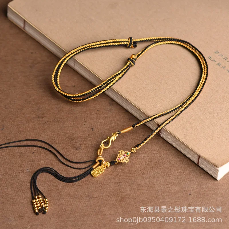 

Tibetan Style Halter Pendant Necklace Rope Ethnic Style Retro National Trend Thangka Amulet Crafts Beeswax All-Match Necklace La