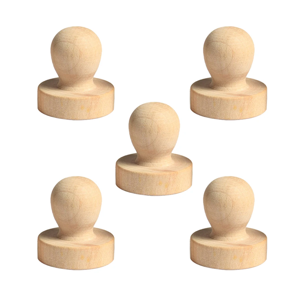 

5Pcs Wooden Round Handle Seal Stamp Reusable Handmade for DIY Scrapbooking Craft Diary Invitation Cards Wooden Stamps