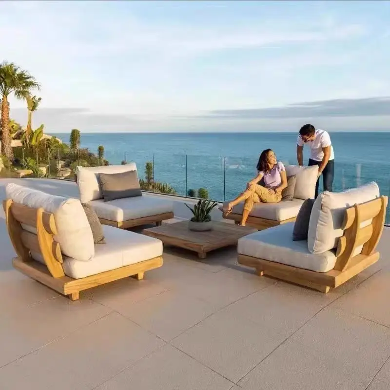 

Luxury Garden Furniture Couch Outdoor Lounge Patio Sectional Sofa Set Teak Wood Outdoor Furniture Sofa Set