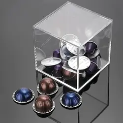 Acrylic Coffee Capsules pods Storage Box Cube Storage Holder Compatible with All Coffee Pods Nespresso Storage Containers Lid