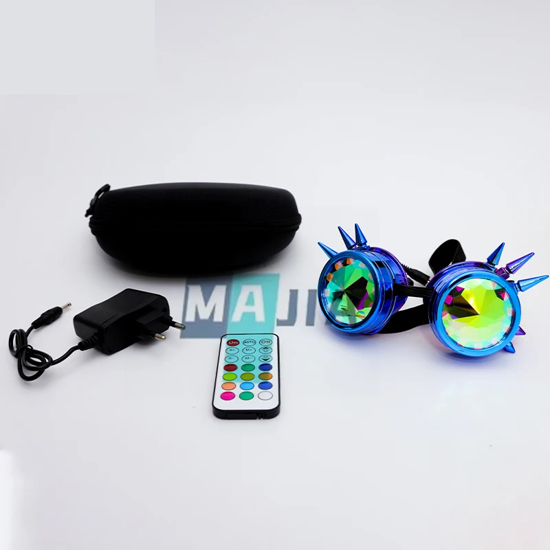 

Men Women Remote Control Kaleidoscope Rainbow Glasses Rivet Steampunk Goggles Cosplay Vintage Gothic Eyewear Party Sun Glasses